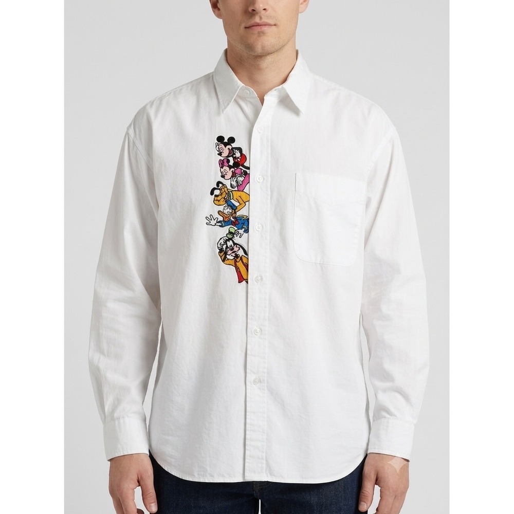 Vtg Mickey Inc Disney Character Embroidered Button-Up Shirt L Goofy Donald Duck
